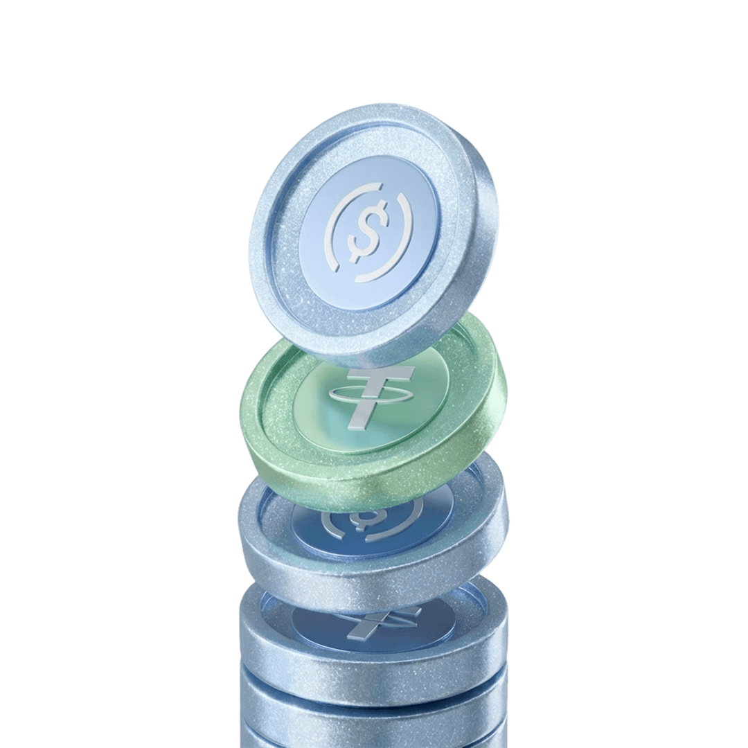 Stack of stablecoin coins illustrating deep liquidity