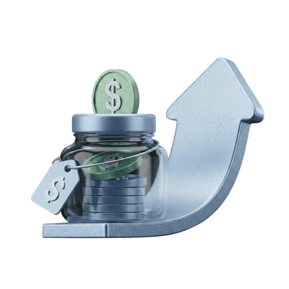 Jar of coins with growth arrow illustrating portfolio management